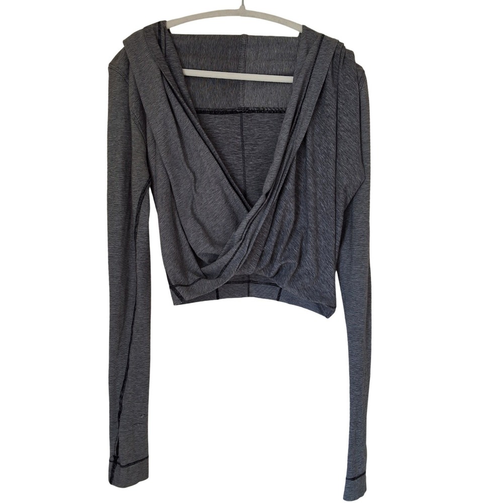 Lululemon Iconic Striped Hooded Wrap Top Long Sleeve Cropped Surplice 4-6
